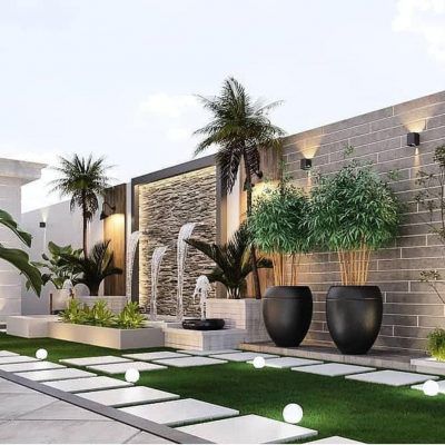 تصميم حدائق فلل حديثة مع إضاءة